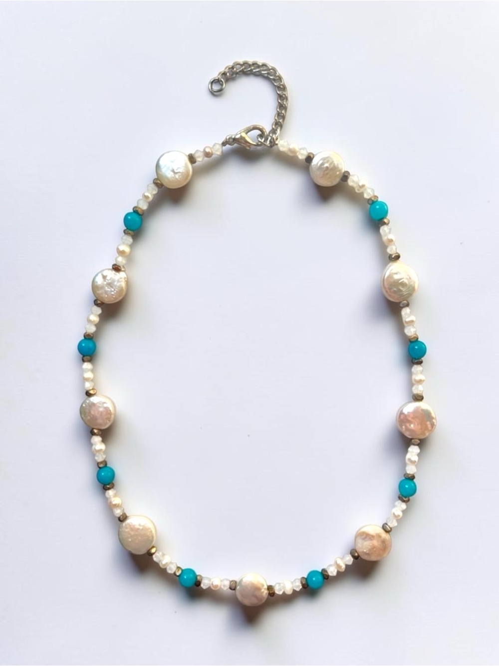 Mother of Pearl Turquoise Gemstone Crystal Pearl Necklace